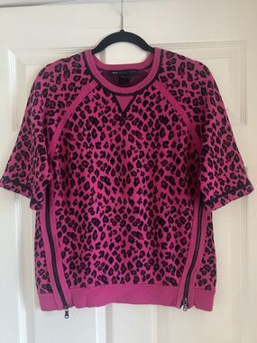 Marc by Marc Jacobs Pink Leopard Sweater S Side Zip Knit Eclectic Boho Chic Bold